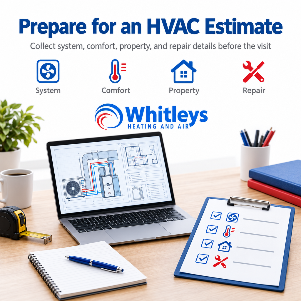 Checklist graphic showing key information to collect before an HVAC installation estimate